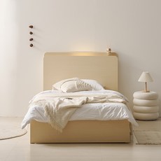 웰퍼니쳐 오벨로 LED 3단 수납형 침대 프레임 단품 방문설치, 우드