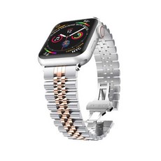 4YOU Apple Watch 3/4/5/6/7/SE 朱比利金屬錶帶 (相容38/40/41mm), 銀色 + 玫瑰金色
