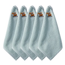 프롬코튼 30수 순면 100% 고리수건 자동차자수, 민트 포크레인, 5개