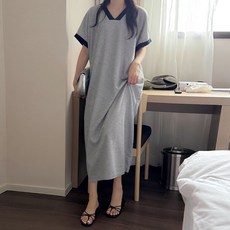 보리맘 배색 브이넥 오버핏 임부복 롱 원피스 a34