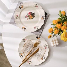 Iwooa 普羅旺斯的午後 復古盤 普羅旺斯花朵 漂亮盤子 25cm, 2個, 單品