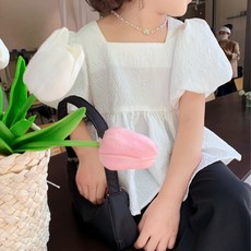 Petit Enfant女童款蝴蝶結方領雪紡衫 CCW39GBL282