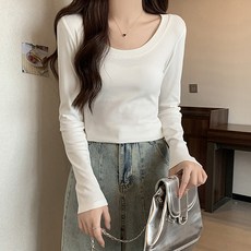 레몬소울 여성용 카카루 베이직 로우넥 긴팔 티셔츠