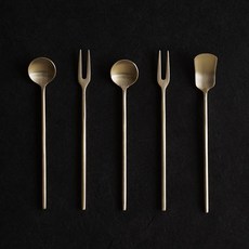 Notdam 韓國傳統手工黃銅 櫻桃茶匙茶叉 5件組, 1套, 櫻桃茶匙 2p + 櫻桃茶叉 2p + 櫻桃方形茶匙