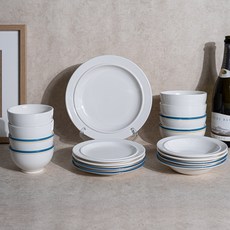 Syracuse CHINA 楓葉 4人基本餐具組 17p, 白色 + 舒適藍, 餐具5種, 1套