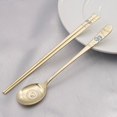 十二生肖蛇鈦金餐具組, 1套, 湯匙 + 筷子, 金色