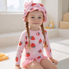 우주아이 아동용 베리 원피스 수영복 + 수영모 세트