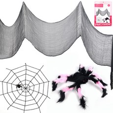 PARTYSHOW 豪華蜘蛛網 + 大型蜘蛛套組, 粉紅色(大型蜘蛛), 黑色(網子), 1套