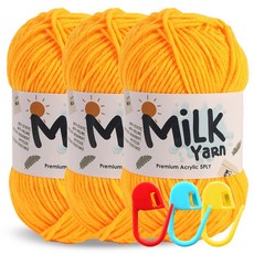 니뜨 밀크얀 뜨개실 50g x 3p + 단수링 3p 세트, 1세트, 38옐로우 + 랜덤 발송