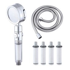 Winprice 3WAY 純過濾淋浴頭銀色 + 獨家過濾器 4p + 淋浴軟管 1.5m 套組, 1套