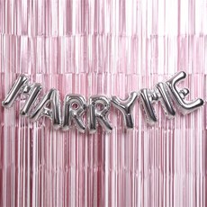 派對嗨 銀箔氣球 MARRY ME 窗簾套組, 銀色, 1套
