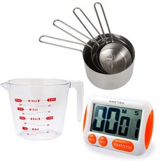 Cook Charmy 素色廚房計時器 T-291OR+不鏽鋼量杯 4入+透明量杯 500ml