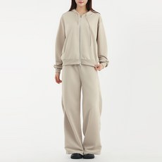 Elsso 女款極簡寬鬆版型運動連帽拉鍊外套 + 寬褲套裝