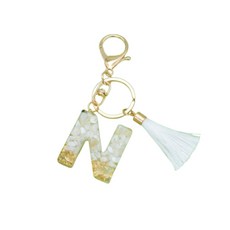 엠제이 이어폰 케이스 휴대폰 줄 알파벳 이니셜 태슬장식 키링, N, 1개
