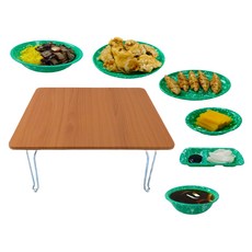 手繪老奶奶櫻桃方形多功能餐桌+炸醬碗 6件組, 混色