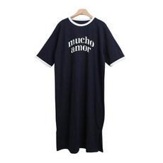 럽스 르모 레터링 5부 소매 롱 면 통기성 티셔츠 원피스