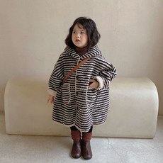 JOYMULTI 兒童羊羔毛ST前口袋連帽長版大衣外套