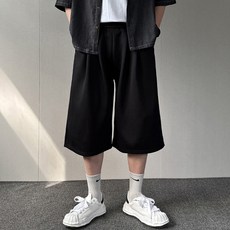 머시따 쓰리턱 와이드 버뮤다 트레이닝 밴딩 반바지