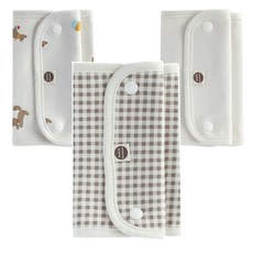 孩童揹帶口水巾 3款 各2入, 白色素面+可可棕格紋+松鼠款, 1組