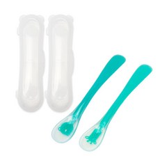 Organic Factory 離乳期矽膠餵食湯匙組 小熊+長頸鹿, 薄荷, 1組