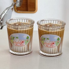 Daparang Happy Morning 小狗貓咪玻璃杯 條紋牛奶杯 咖啡杯 HJ0182 350ml, 2個, 貓咪