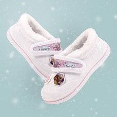 PROWORLDCUP 兒童款冰雪奇緣2白色毛絨魔鬼氈保暖室內拖鞋