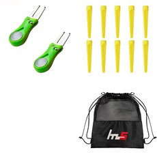 NAYASTYLE 高爾夫果嶺叉修補器 2入 + 塑膠高爾夫長球梯 10入 + 收納袋套組 GFYP-38-4+185-3PU, 混合色