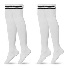 Crocodile 鱷魚 女款高爾夫無緩衝環紋過膝襪 CD215, 白色, 2個