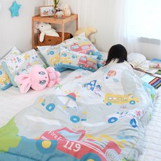 design n 孩童快樂汽車印花記憶枕午睡被組, 藍色