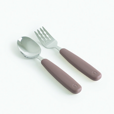 TACKAON 幼兒用方形湯匙叉子組, 棕色, 湯匙 + 叉子 + 收納盒, 1套