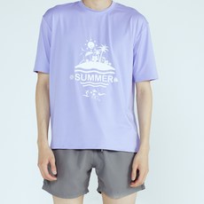 soleil 男士寬鬆版夏季日常短袖 + 3分基本素色衝浪褲防曬衣套組