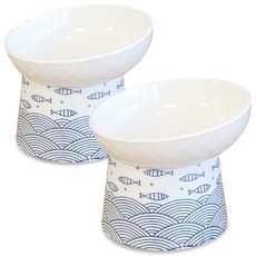 MONAGIO 寵物鑽石斜口陶瓷餐具2件組, 魚藍色