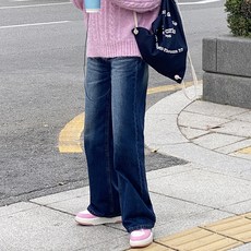 토마토팩토리 여성용 케일 올드머니 빈티지 무드 와이드 데님팬츠