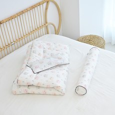 아띠블랑 코튼 태열 베개 커버 2p + 속통 + 아기 차렵이불 + 바디필로우 세트, 체크베어