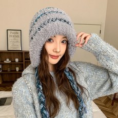 Parajuni 混搭系列護耳冬季防寒針織戶外帽 HJ0954, 灰色, 1個