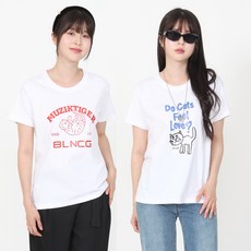 엘쏘 여성용 통기성 라운드넥 레터링 프린트 반팔 티셔츠 2종 세트