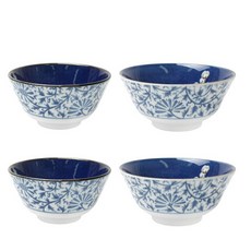 O'chairs 藍色蒲公英陶瓷碗 2入+大碗 2入組合, 混色, 飯碗 2入+大碗 2入