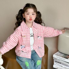 Starbean 女童可愛小狗格紋長袖襯衫