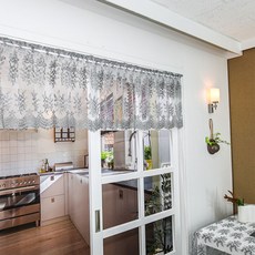 daheim 陽光滿溢溫暖抓皺刺繡短門簾迷你窗簾, 灰色