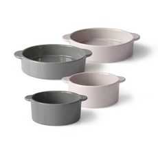 PRELUDE 素色雙柄圓形餐碗 M號 2入+L號 2入, 木炭，印粉色, 4個