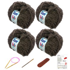 행복뜨기 슈퍼베이비 뜨개실 4p + 바늘 6mm + 돗바늘 + 가죽 라벨 + 목도리 도안 세트, 1세트, 코코아