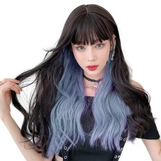 하이유니 브릿지 웨이브 롱 헤어 통가발 60cm + 가발망 + 거치대 세트, 헤이즈블루(가발), 랜덤발송(거치대), 1개