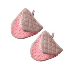 矽膠絎縫廚房烤箱手套, 粉色的, 2個