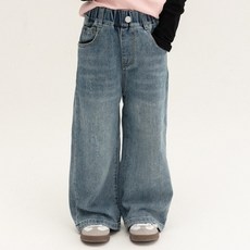 이유몽 아동용 루즈핏 데님 밴딩 워싱 데미지 와이드 롱 팬츠 E6S286