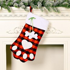 格紋可愛腳掌聖誕禮物袋, 紅色, 1個