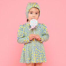 LITTLE RABBIT 女童花朵連身泳衣+泳帽組