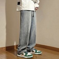 남성용 밴딩 하프 절개 와이드 데님 팬츠 PDS208