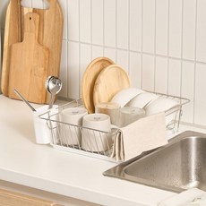 msliving 單層碗盤瀝水架, 銀色 + 白色, 1個, 1層