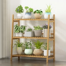 EVER HOUSE 原木室內裝飾花盆層架 M, 木質, 3層
