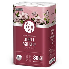 Hanyeji Perni 3層壓花天然紙漿高級捲筒衛生紙, 30m, 1個, 30入